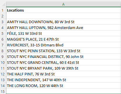 Google Maps Excel File 